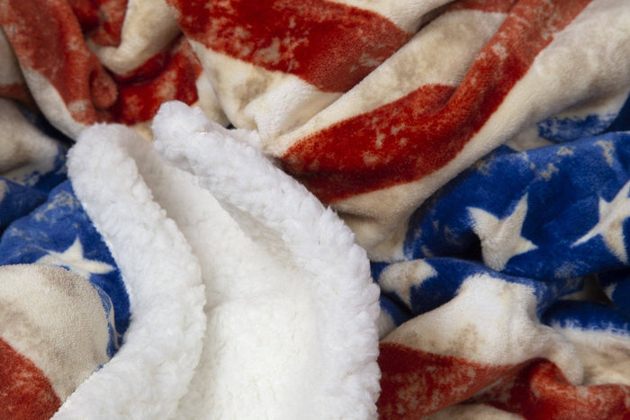 Linen Mart - Wrangler Stars & Stripes USA American Flag Plush Fur Sherpa Borrego Fleece Throw Blanket