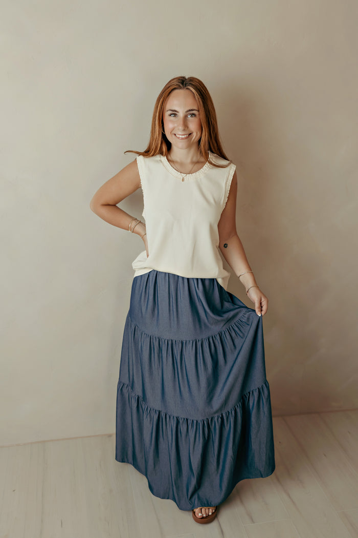 Long Flowy Denim Skirt