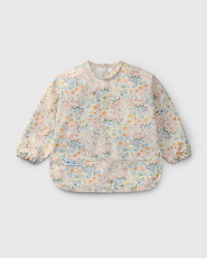 Loulou Lollipop Long Sleeve Bib in English Garden — front view on white background
