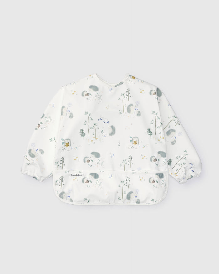 Loulou Lollipop Long Sleeve Bib in Hedgehogs — front view on white background