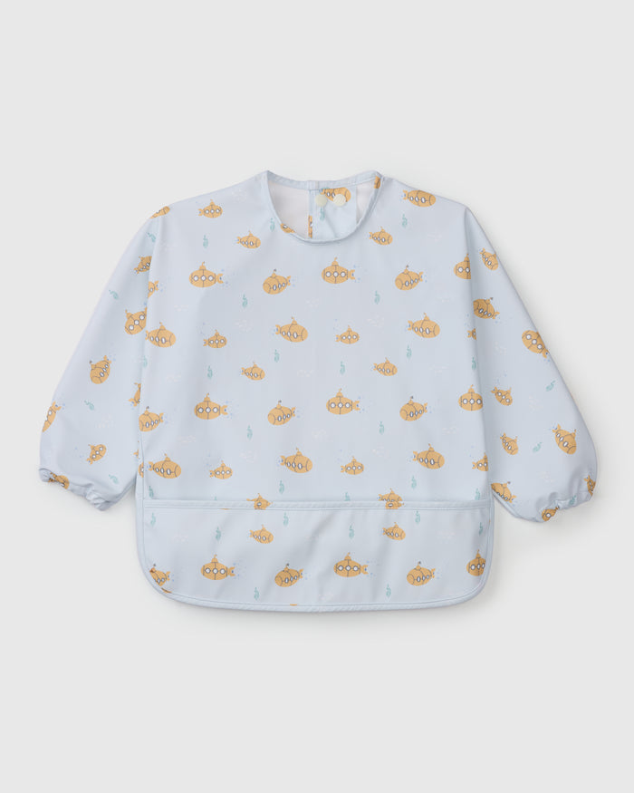 Loulou Lollipop Long Sleeve Bib in Ocean Explorer — front view on white background