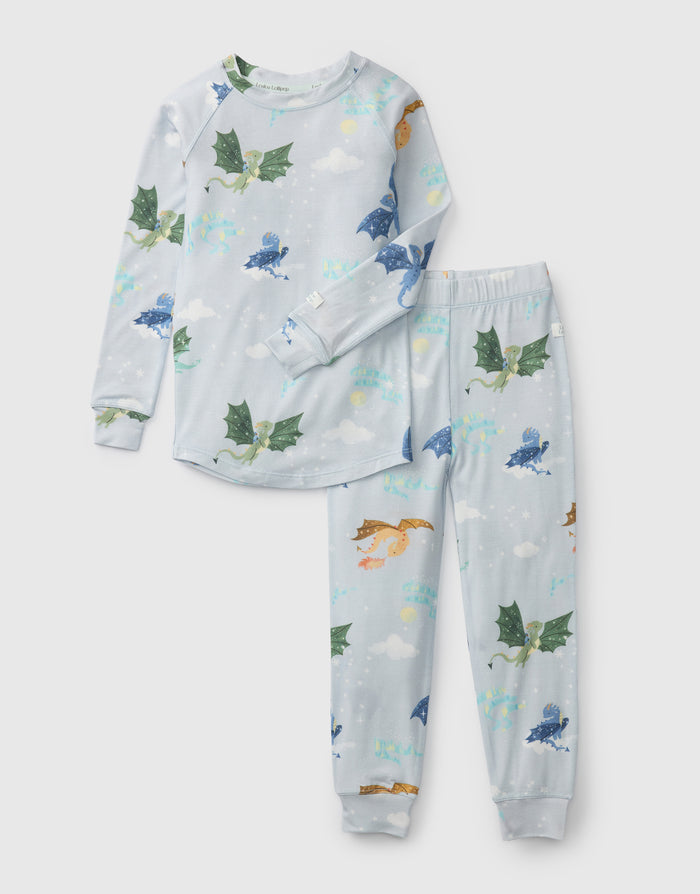 Loulou Lollipop Long Sleeve Pajama Set in Magical Dragons — front view on white background