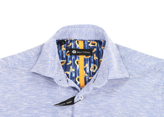 Max Colton Navy and White Waffle Check Short Sleeve Jersey Knit