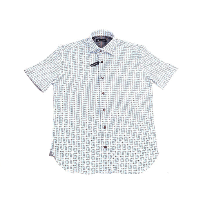 Max Colton White with Light Cyan and Black Circles Short Sleeve Jersey Knit