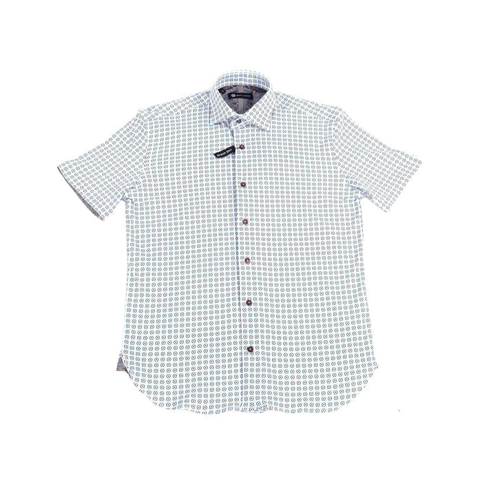 Max Colton White with Light Cyan and Black Circles Short Sleeve Jersey Knit