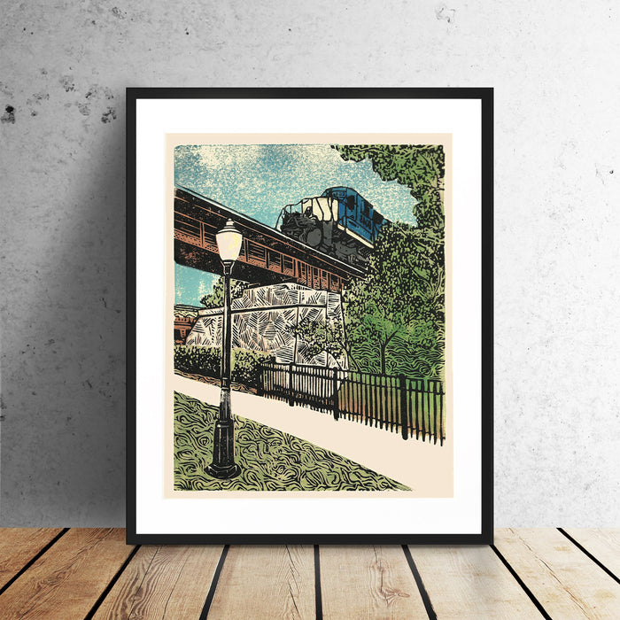 Milford Train Original Block Print