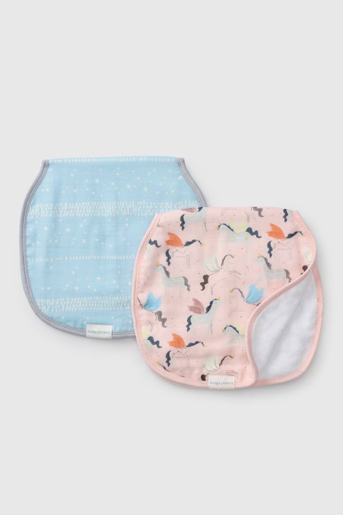 Loulou Lollipop Burp Cloth Set in Unicorn Ballet — front view on white background