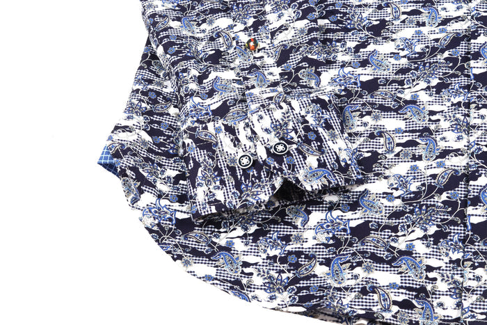 Navy and White Camo Paisley Shirt