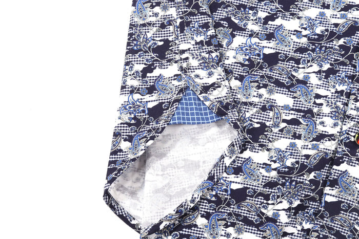 Navy and White Camo Paisley Shirt