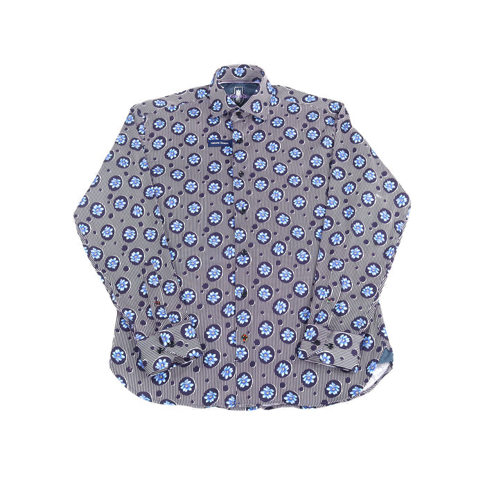 Navy and White Stripes with Royal Blue Floral Shirt