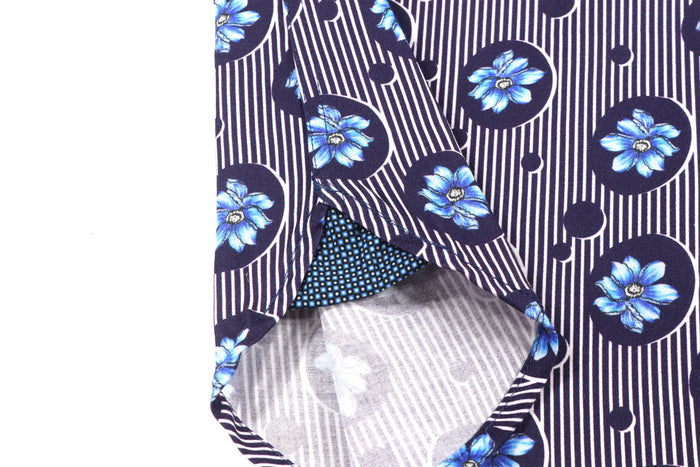 Navy and White Stripes with Royal Blue Floral Shirt