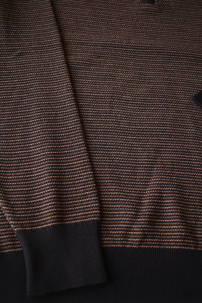 Navy with Beige Horizontal Stripes, 3/4 Zip