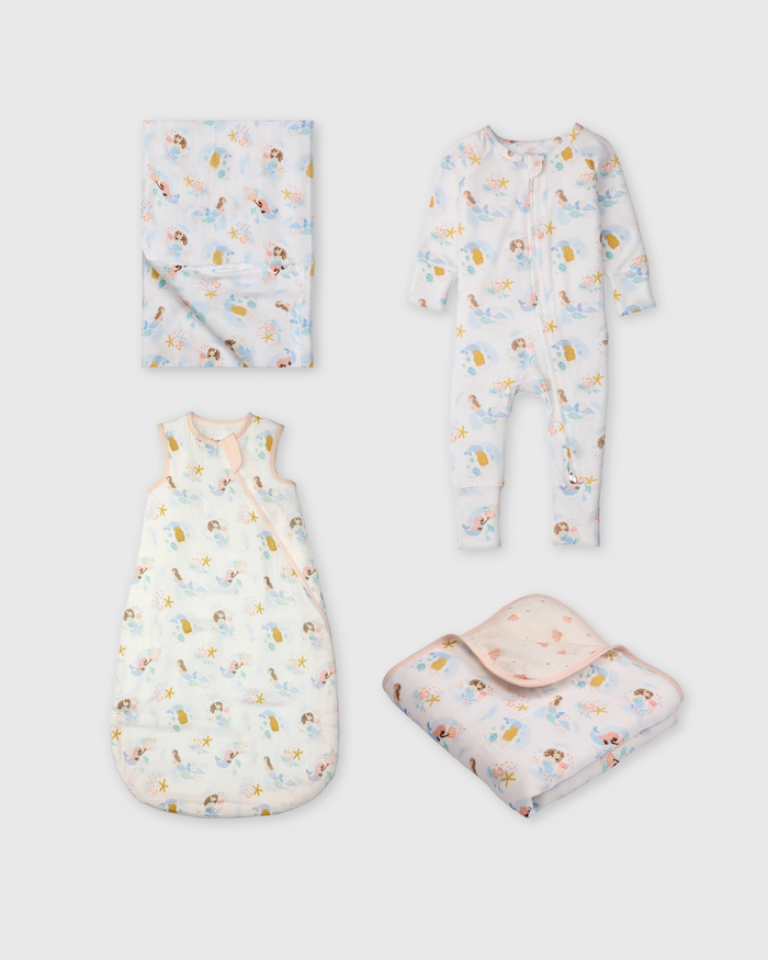 Loulou Lollipop Newborn Sleep Gift Bundle in Mermaids — front view on white background