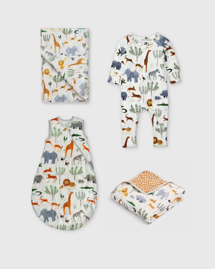 Loulou Lollipop Newborn Sleep Gift Bundle in Safari Jungle — front view on white background