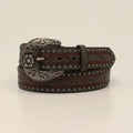 Nocona Ladies Belt 1 1/2 Embossed Overlay Studs Brown