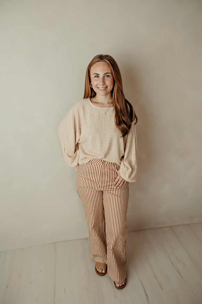 Oatmeal LS Flowy Sweater