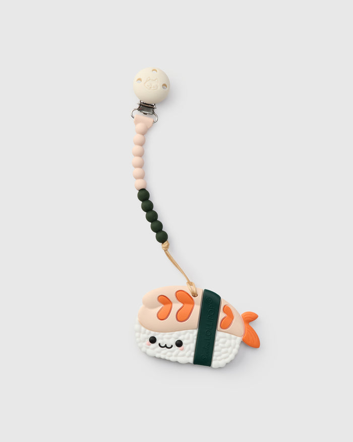 Loulou Lollipop FDA-compliant food-grade silicone teether Ebi Shrimp — front view on white background