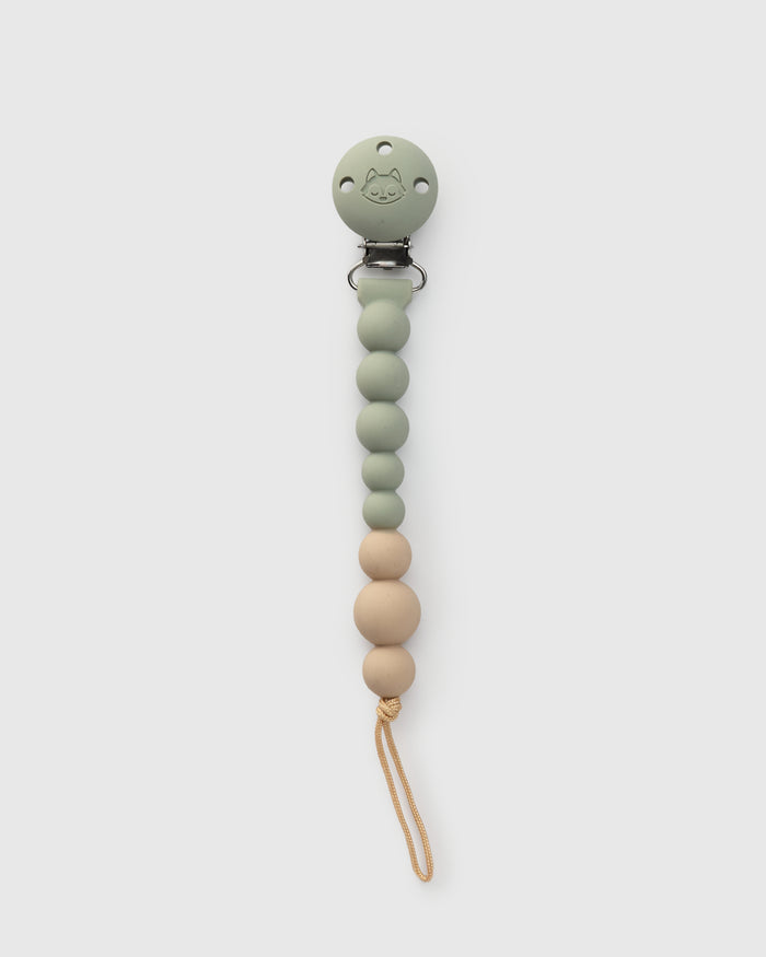 Loulou Lollipop FDA-compliant food-grade silicone pacifier clip in sage green - front view on white background