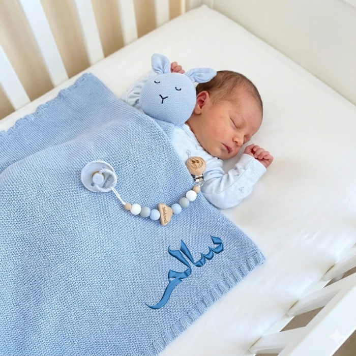 Personalized Baby Essentials Set – Hair Brush, Pacifier & Blanket Gift - baby shower gift bundle by Mommy's Charms