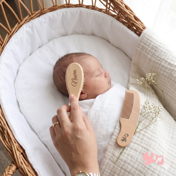Personalized Baby Hair Brush Set – Engraved Name Grooming Kit