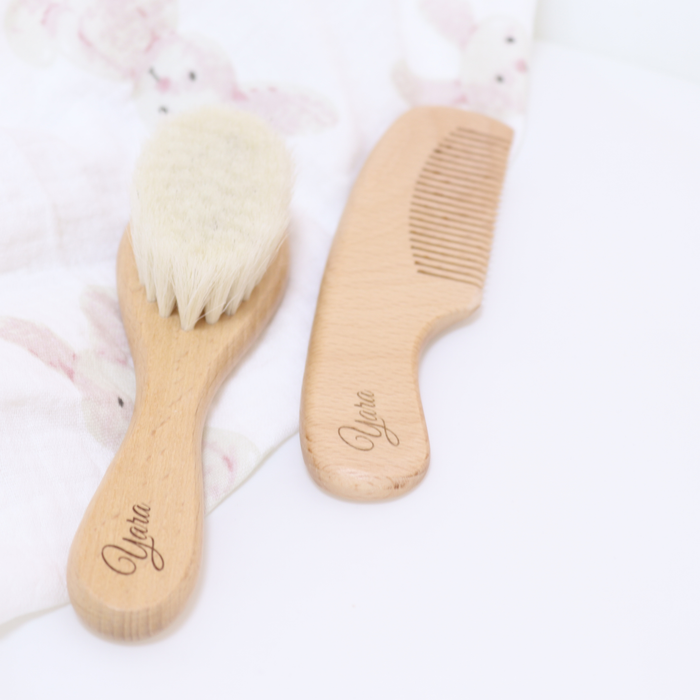 Personalized Baby Hair Brush Set – Engraved Name Grooming Kit