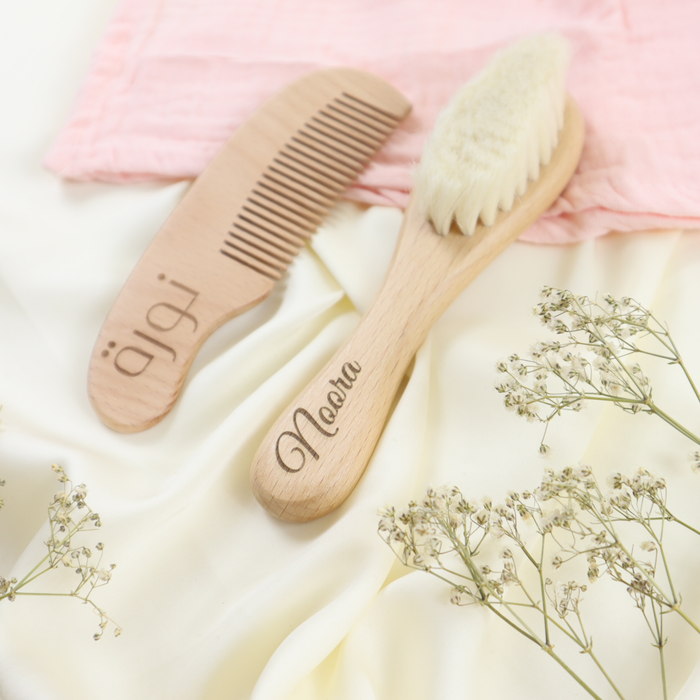 Personalized Baby Hair Brush Set – Engraved Name Grooming Kit