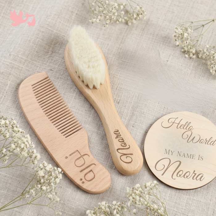 Personalized Baby Hair Brush Set – Engraved Name Grooming Kit