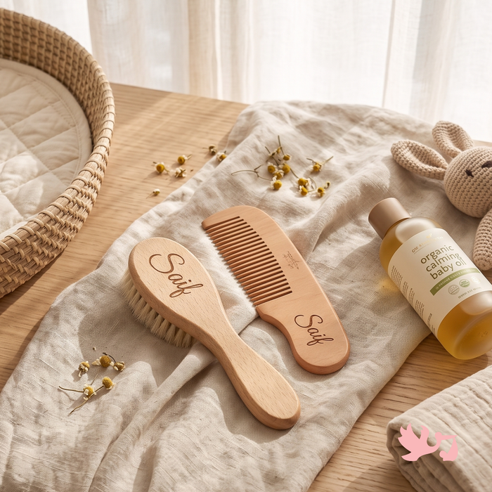 Personalized Baby Hair Brush Set – Engraved Name Grooming Kit