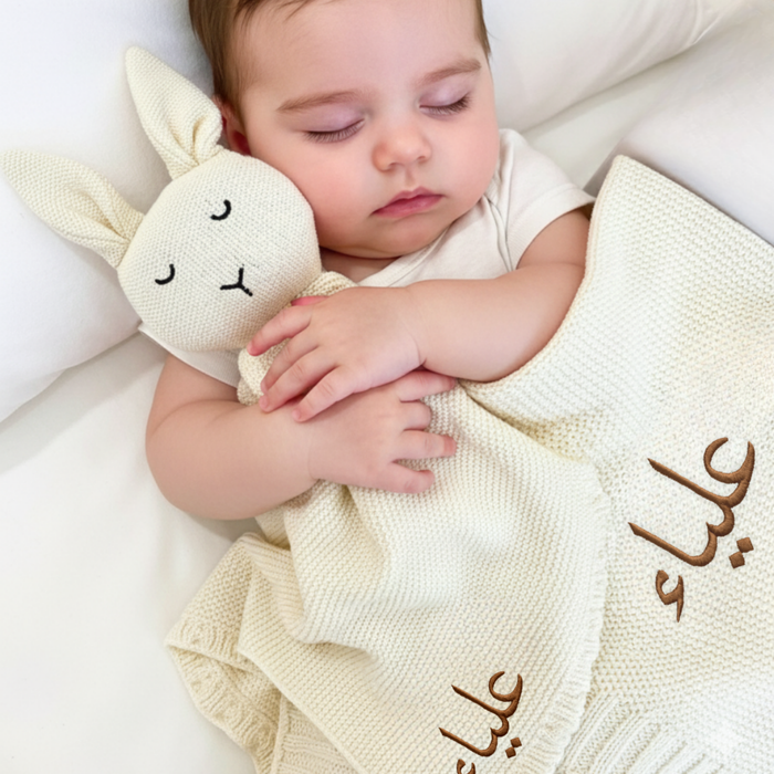 Personalized Baby Blanket & Bunny Comforter Set – Embroidered Name Soft Blanket - embroidered baby blanket by Mommy's Charms