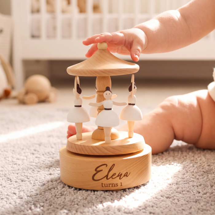 Personalized Baby Music Carousel – Ballerina Design, Engraved Name