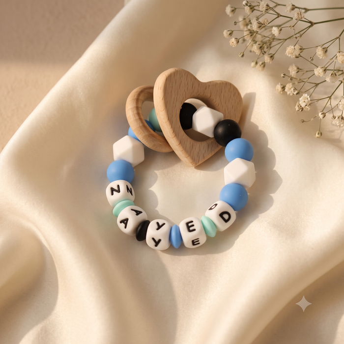 Personalized Baby Ring Rattle – Engraved Name Sensory Toy
