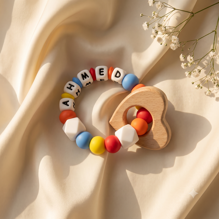 Personalized Baby Ring Rattle – Engraved Name Sensory Toy
