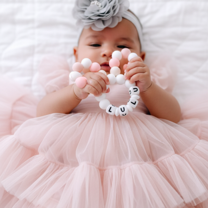 Personalized Bunny Ears Silicone Teether – Baby Teething Toy - silicone baby teether by Mommy's Charms