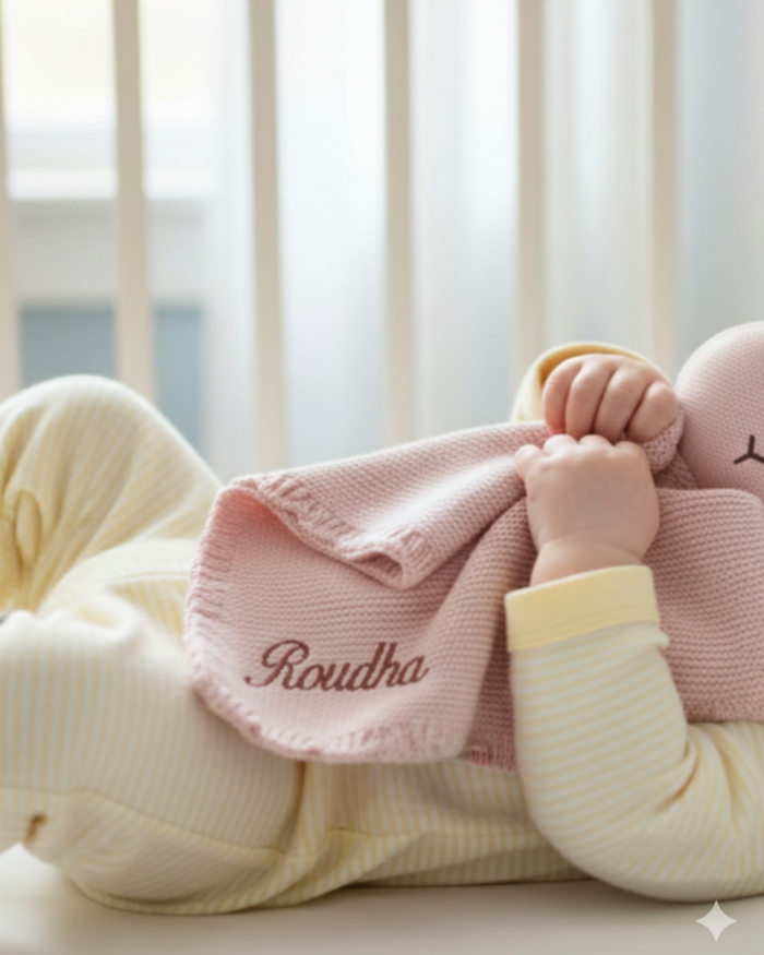 Personalized Bunny Knit Comforter – Baby Embroidered Soft Toy