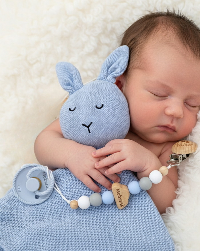 Personalized Bunny Knit Comforter – Baby Embroidered Soft Toy