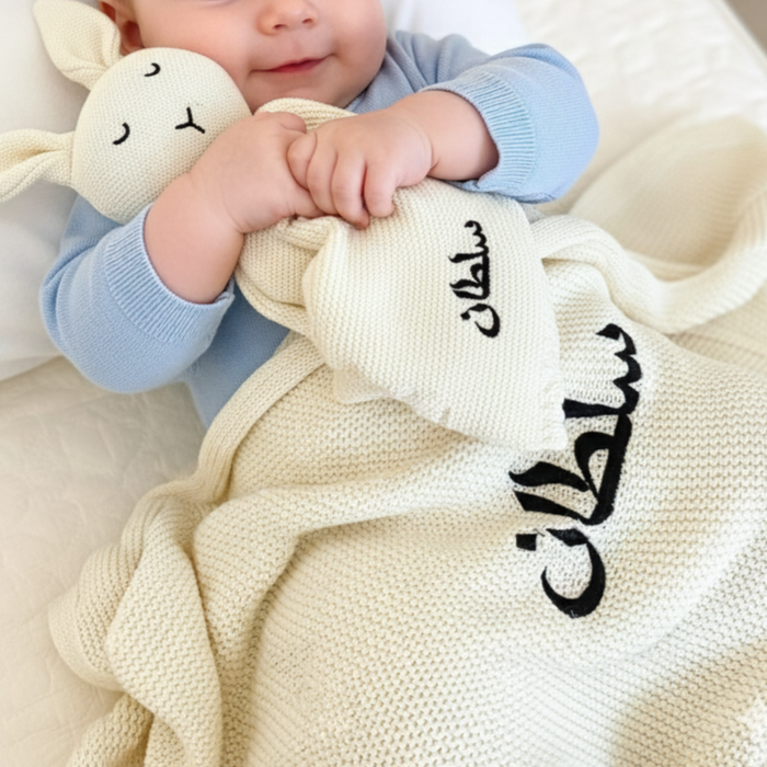 Personalized Bunny Knit Comforter – Baby Embroidered Soft Toy