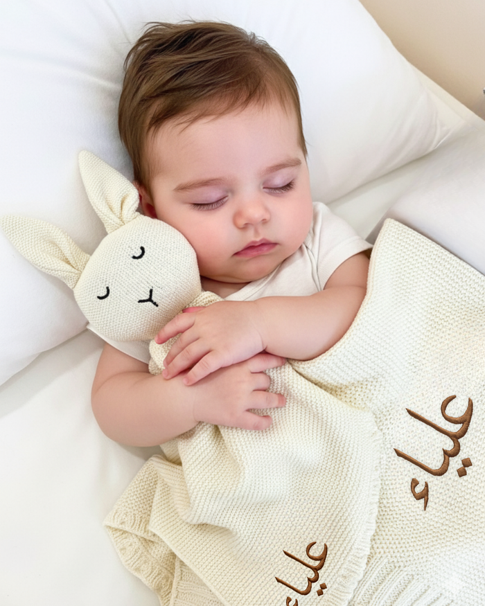Personalized Bunny Knit Comforter – Baby Embroidered Soft Toy