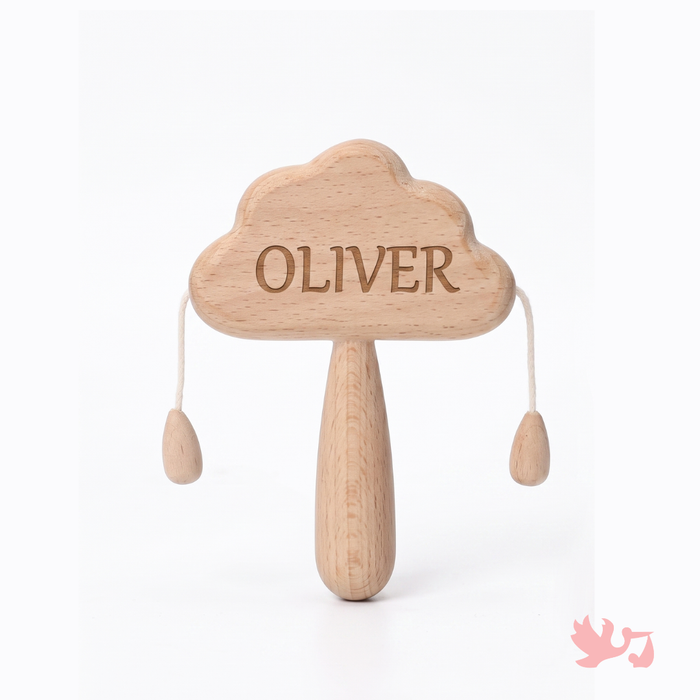 Personalized Cloud Wooden Baby Rattle with engraved name by Mommy's Charms