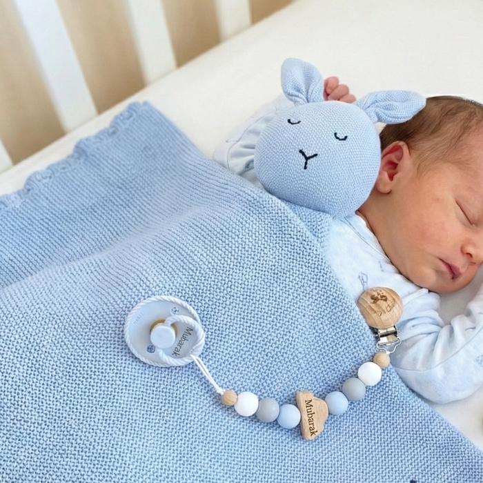 Personalized Pacifier Clip & FRIGG Set – Cloudy Dreams