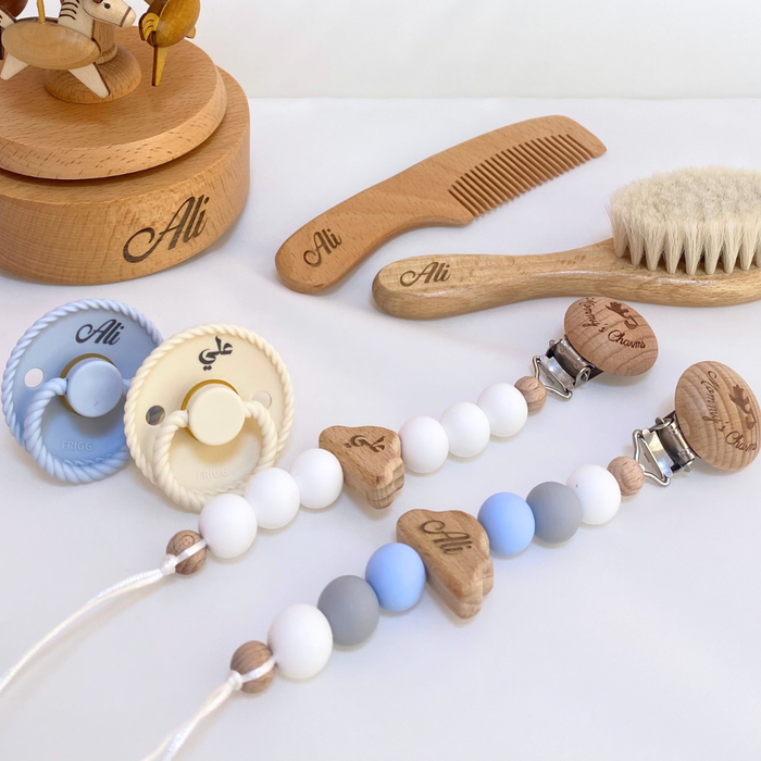 Personalized Pacifier Clip & FRIGG Set – Cloudy Dreams