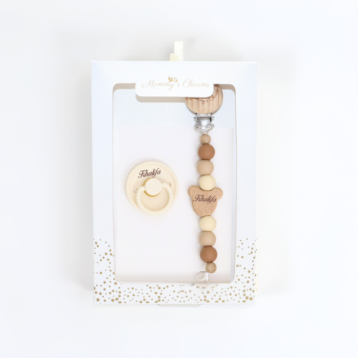 Personalized Pacifier Clip & FRIGG Set – Teddy Bear