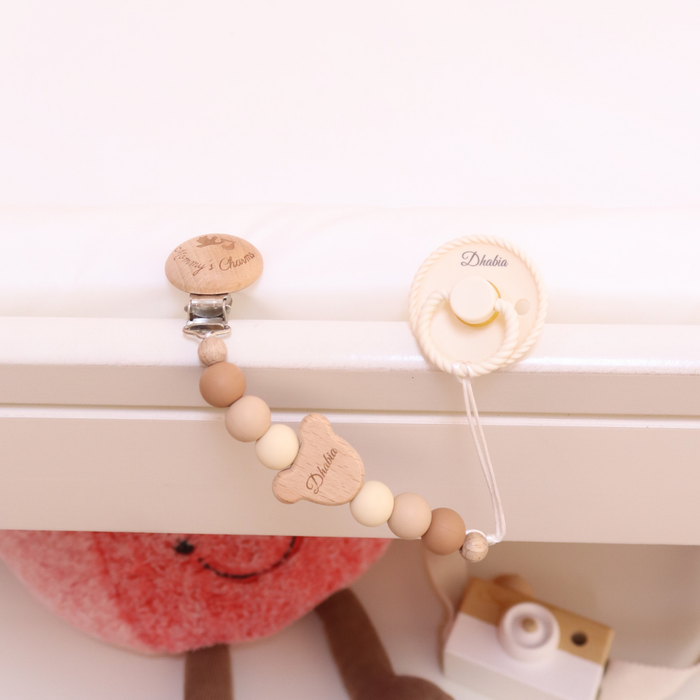 Personalized Pacifier Clip & FRIGG Set – Teddy Bear