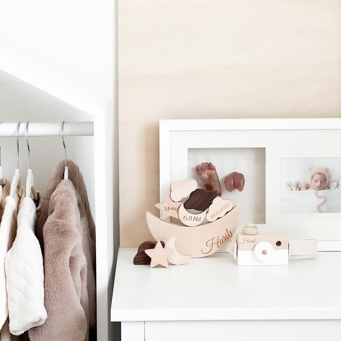 Personalized Wooden Baby Camera – Nursery Decor Keepsake