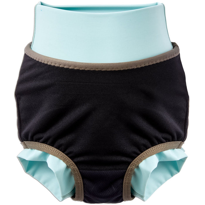 Reusable swim diaper in light blue and otters themed print. Inside out.