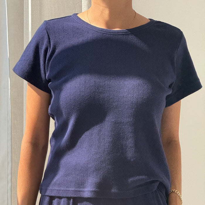 Pointelle Babe Tee in Navy
