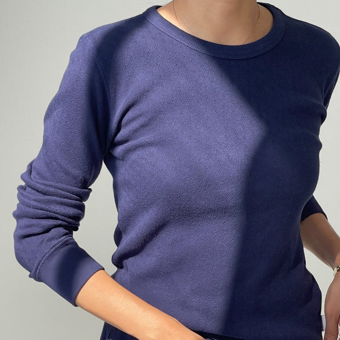 Pointelle Fundamental Tee in Navy