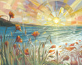 Poppy Sunrise fine art print by Michigan artist Mary Bea McWatters featuring poppies blooming on the lakeshore.