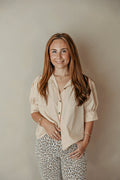 Puff Sleeve Button Up Top Ecru