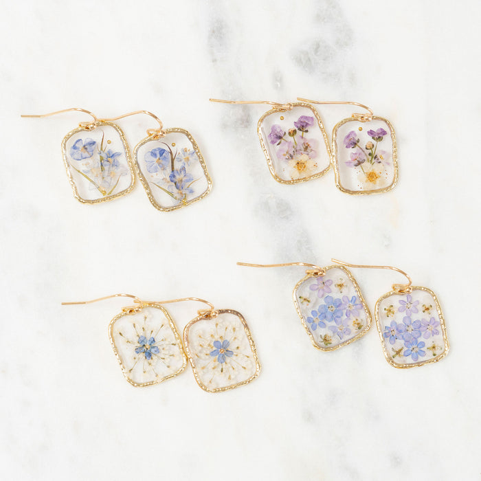 Real Flower Gold Dangle Earrings
