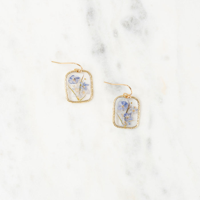 Real Flower Gold Dangle Earrings